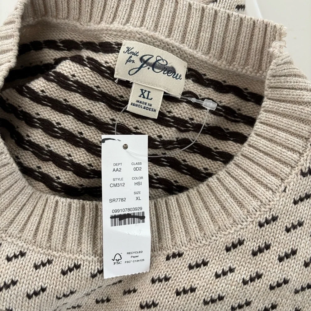 NWT J. Crew Heritage Cotton Sweater Bird's-eye Stitch Hthr Sand Inky Mocha